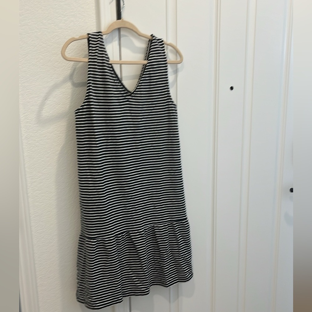 LOFT Navy and White Stripe Sleeveless PeplumDress